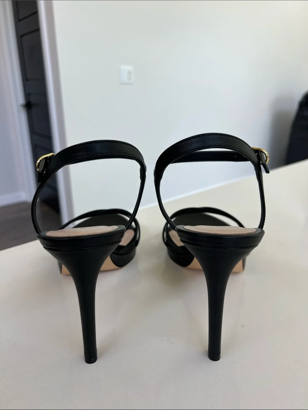 Stuart Weitzman starla 80 platform open toe sandals black leather heels 10